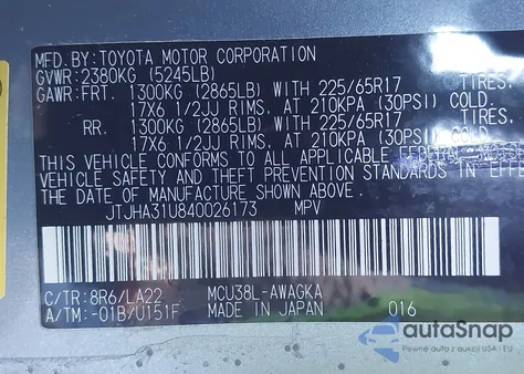 2004 Lexus Rx 330 from USA, damaged, VIN JTJHA31U840026173